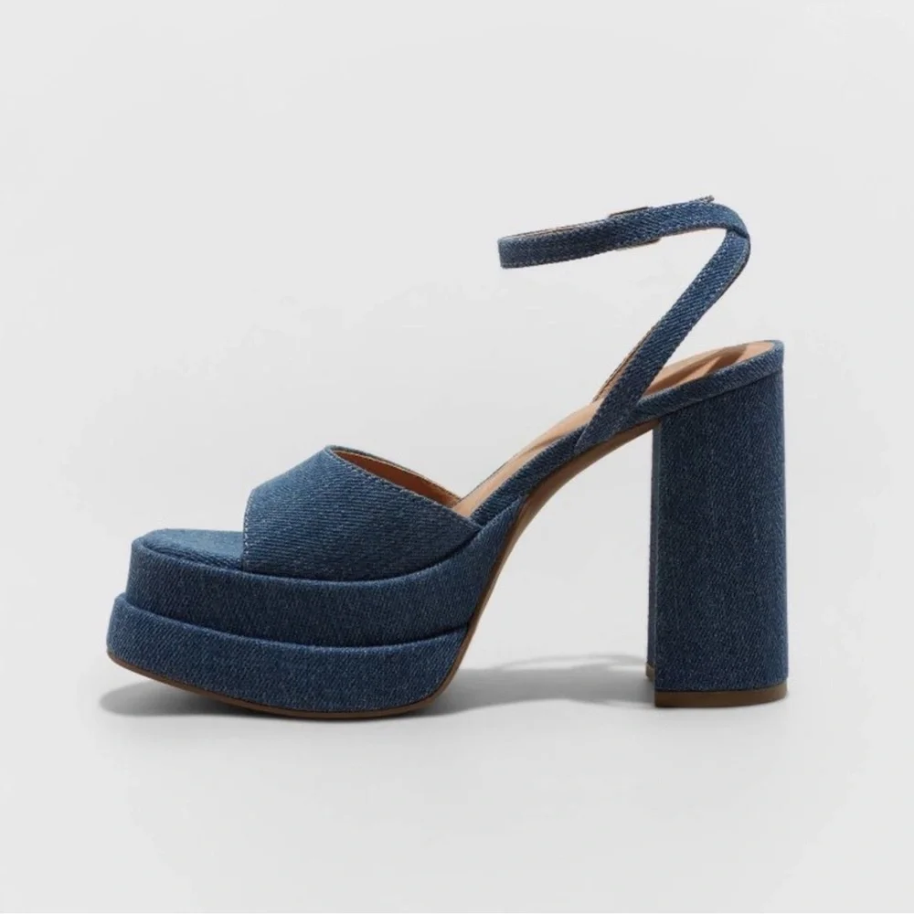 NWT Women's Alessia Platform Heels - Wild Fable denim blue